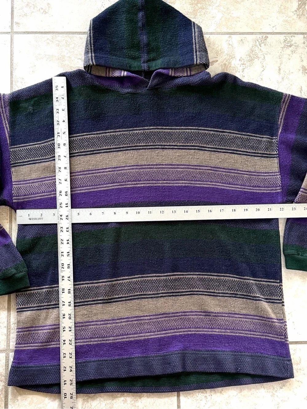 VTG 90s PAZZO Hooded Baja Sweater Purple Green Oatmeal Striped Skater Streetwear